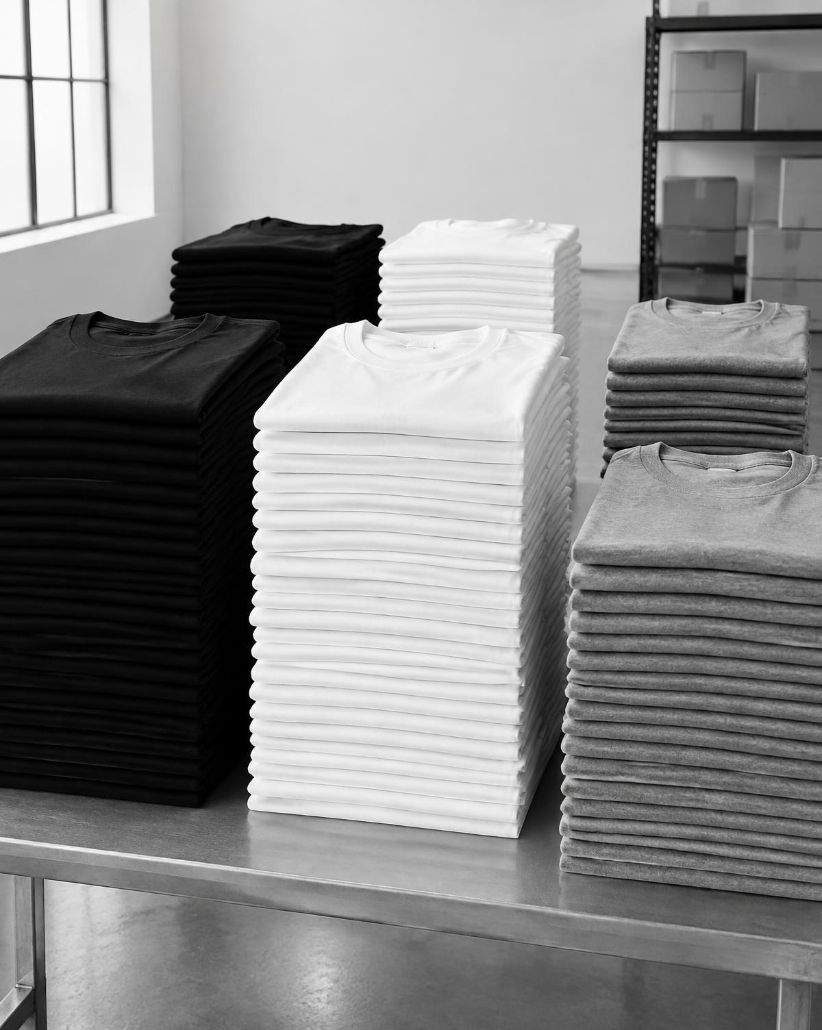 Stosy złożonych T-shirtów przygotowanych do zamówienia